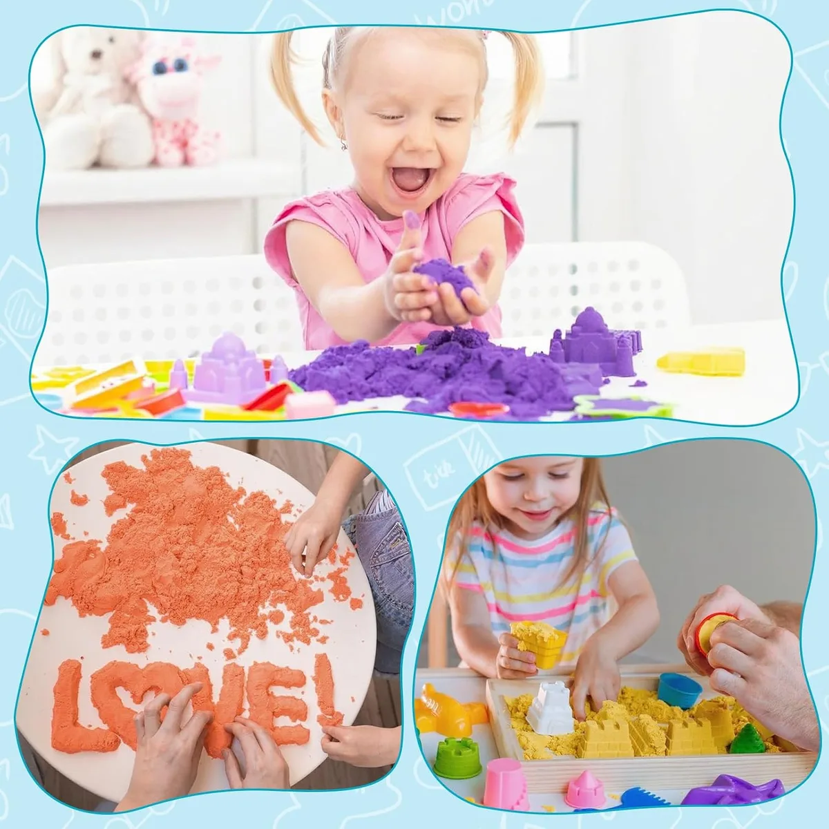 toddler playing with kinetic play sand