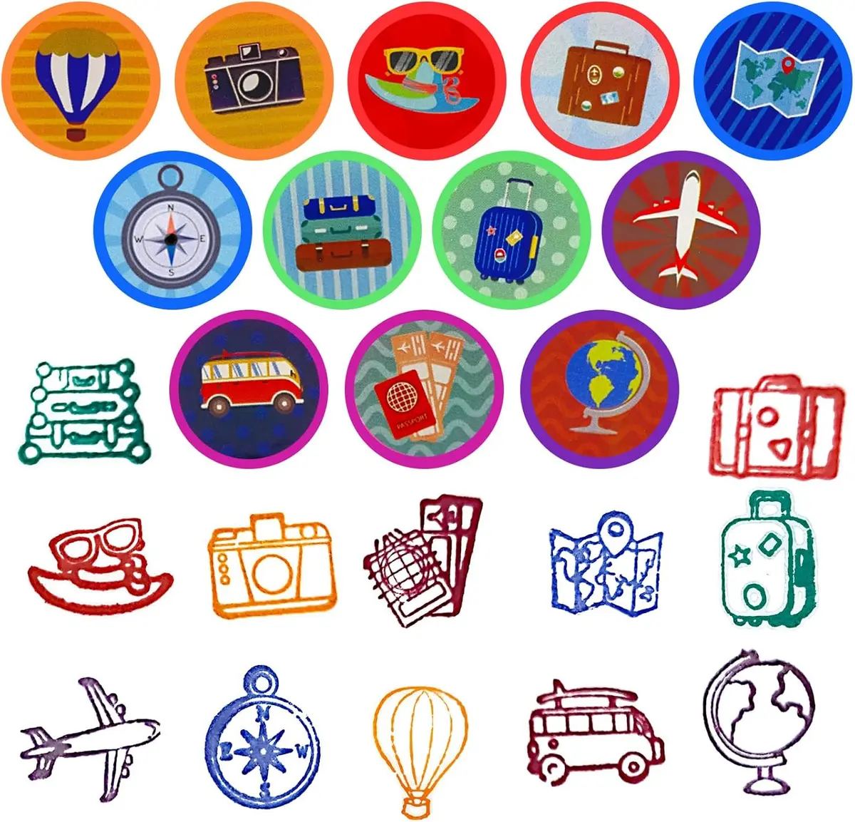 travel designs on the self-inking stampers for kids