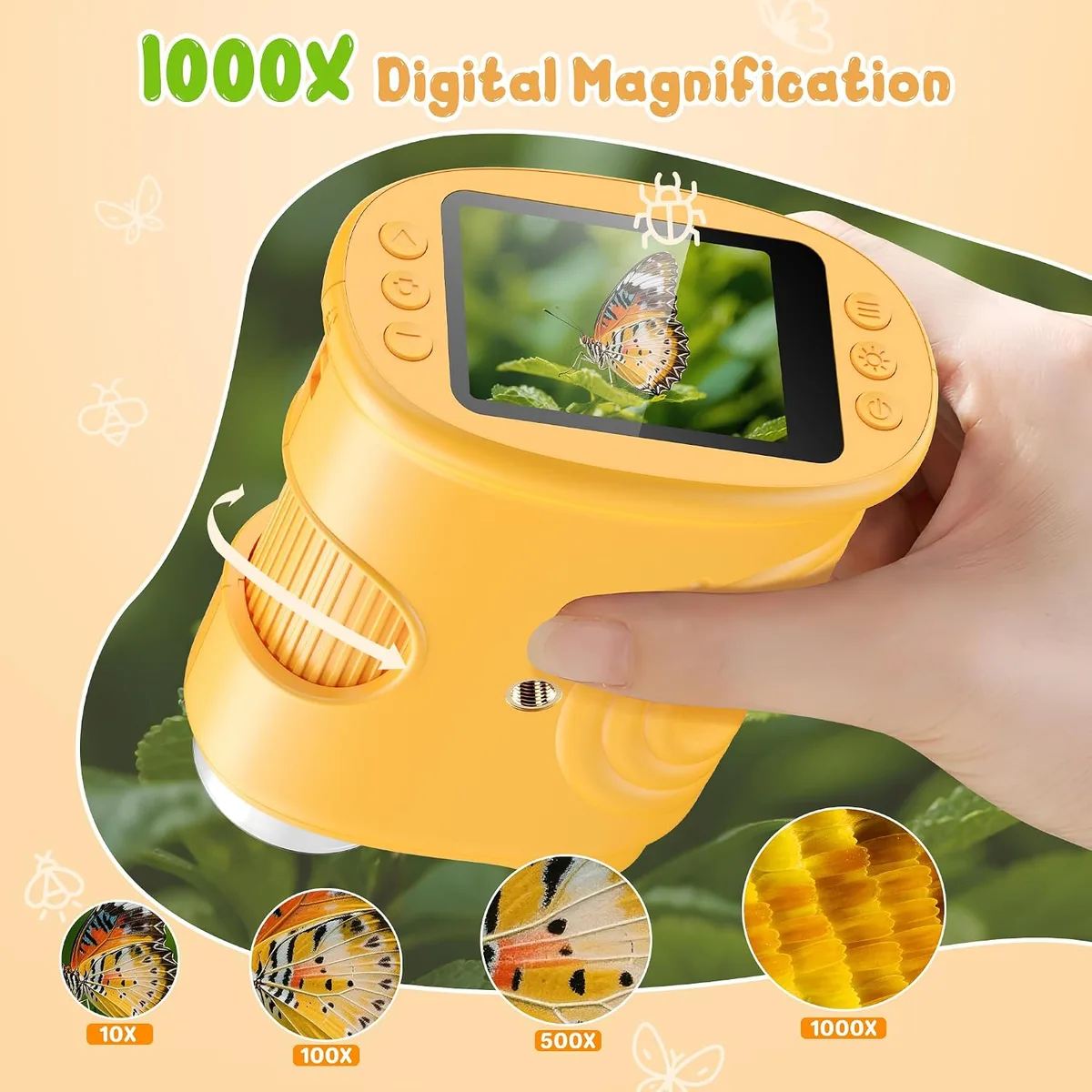 1000X magnification on the handheld digital microscope for kids