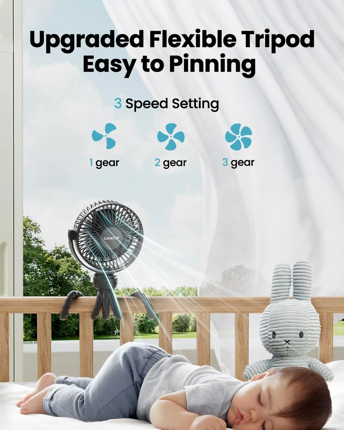 flexible tripod of the clip-on stroller fan
