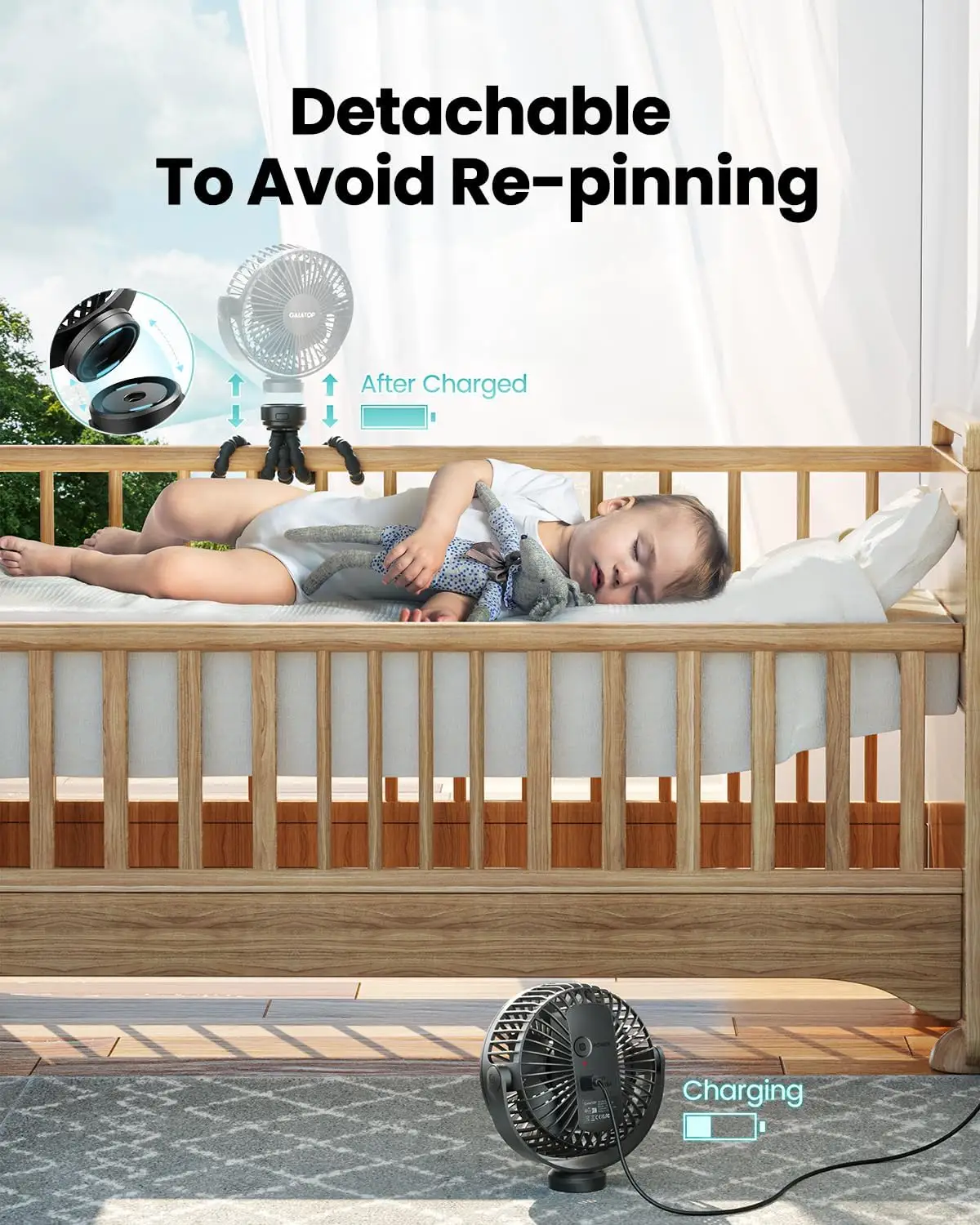 detachable clip-on stroller fan head