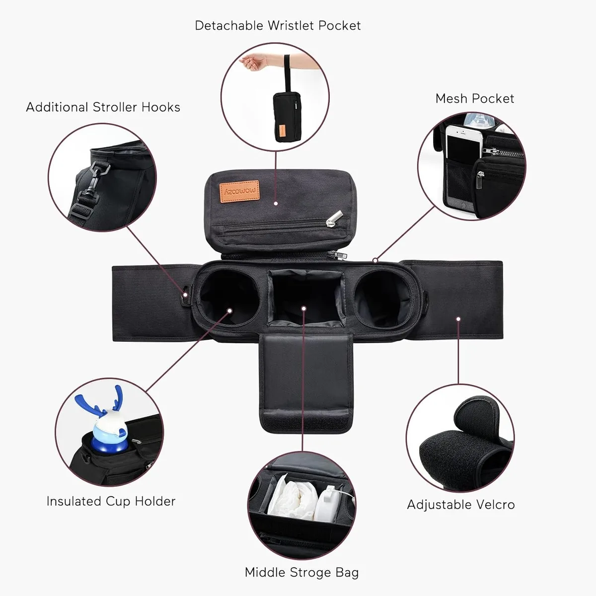 compartments of the universal stroller organizer