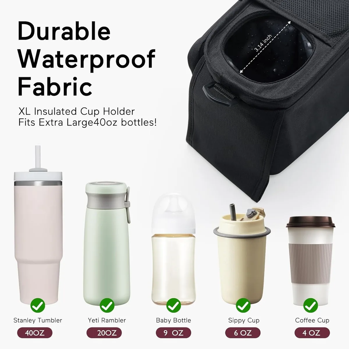 insulated cup holders in the universal stroller organizer