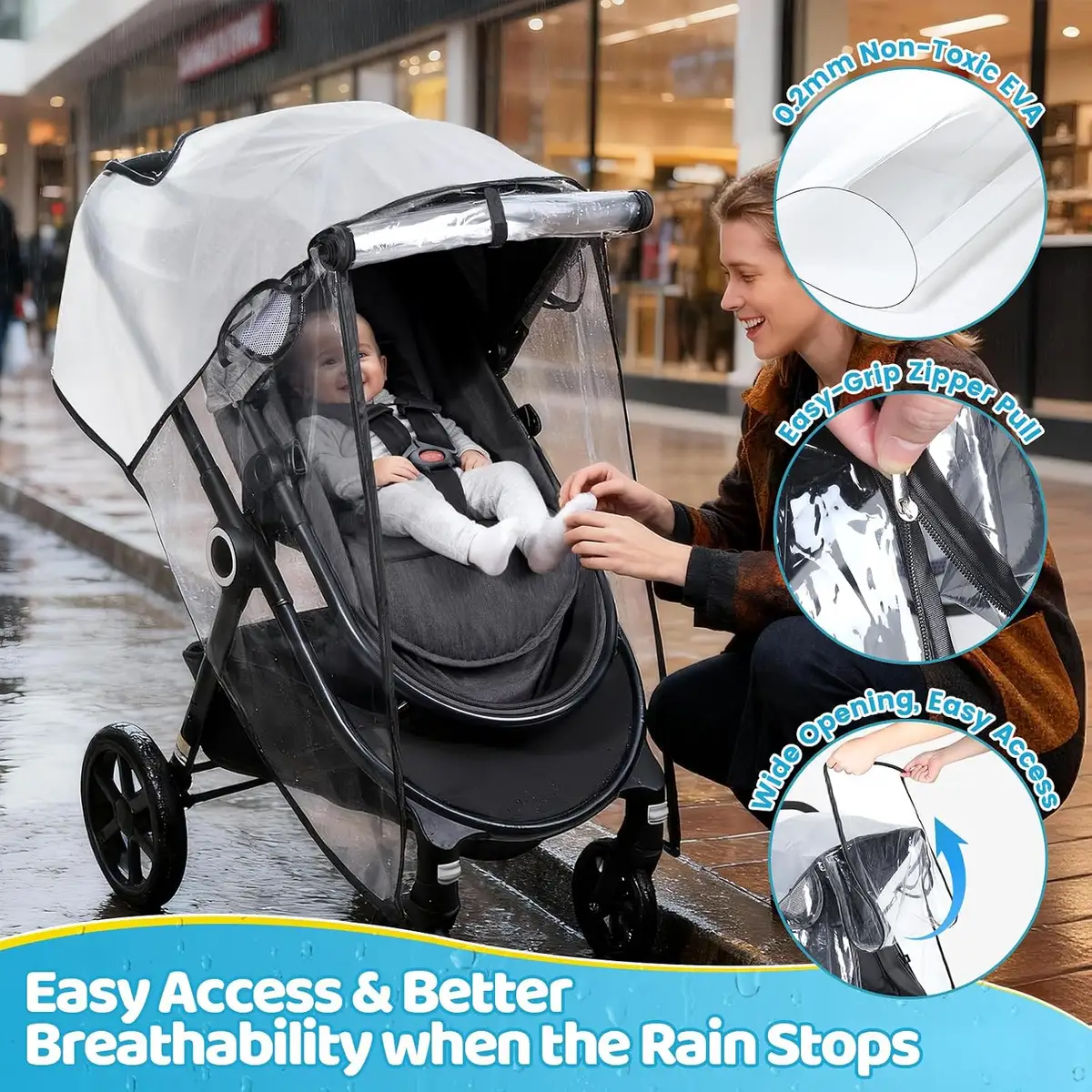 roll-up front panel of the universal stroller rain cover