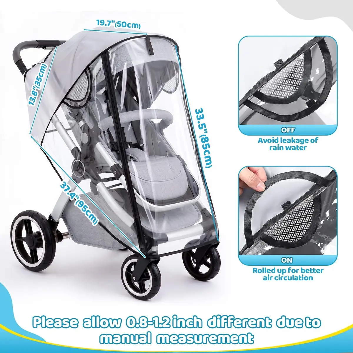 air vents and zipper on the universal stroller rain cover