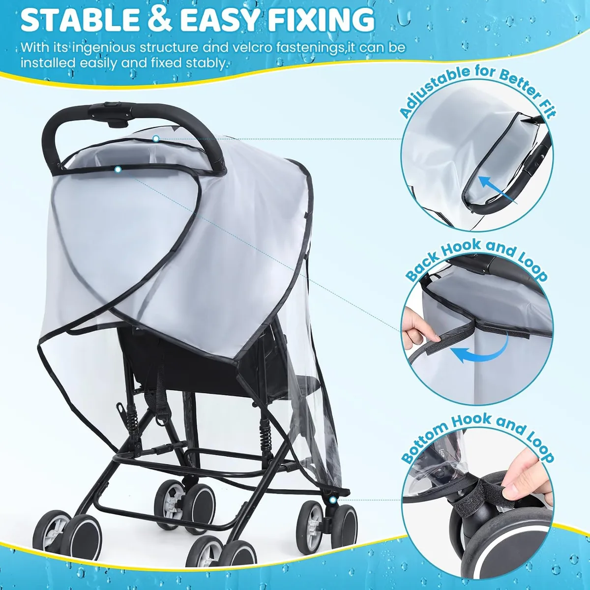 secure fastening of the universal stroller rain cover