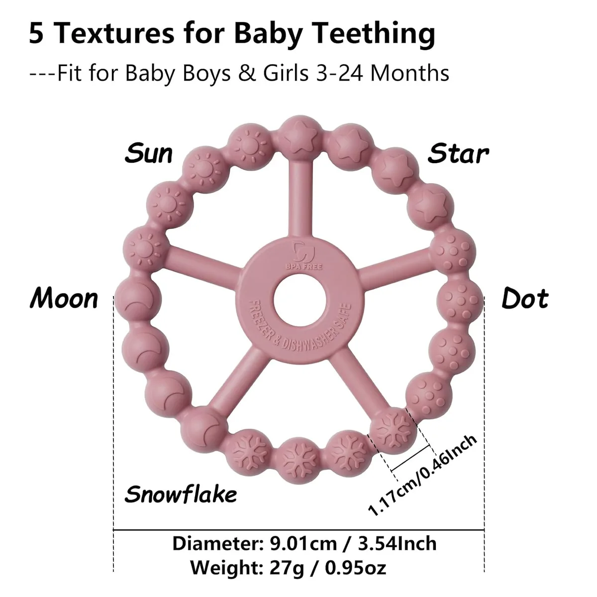 five textures on the silicone ring teether