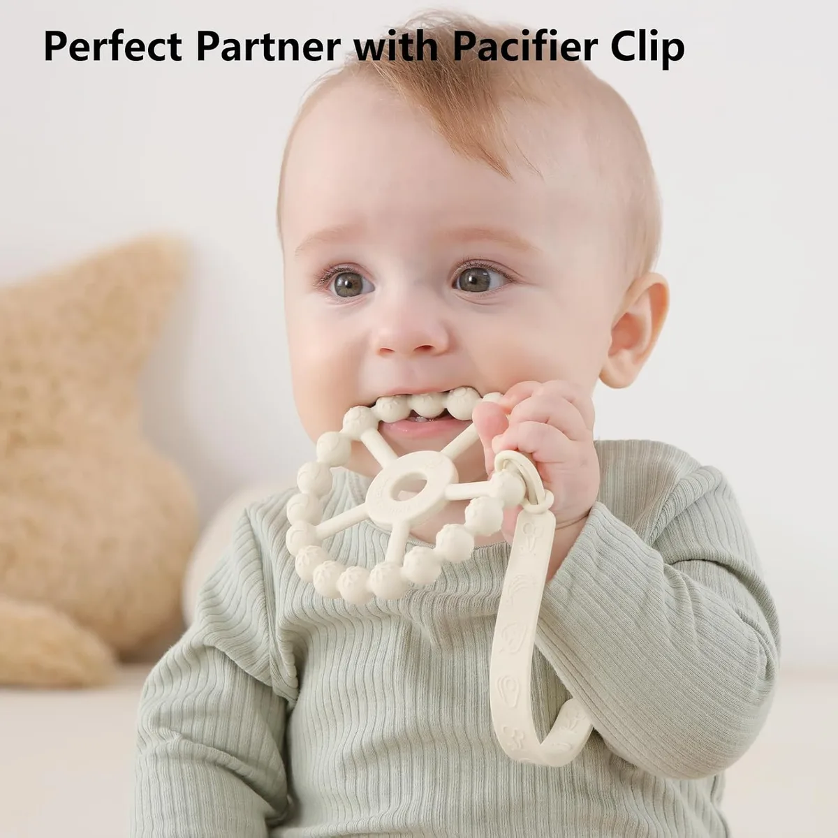silicone ring teether with a pacifier clip