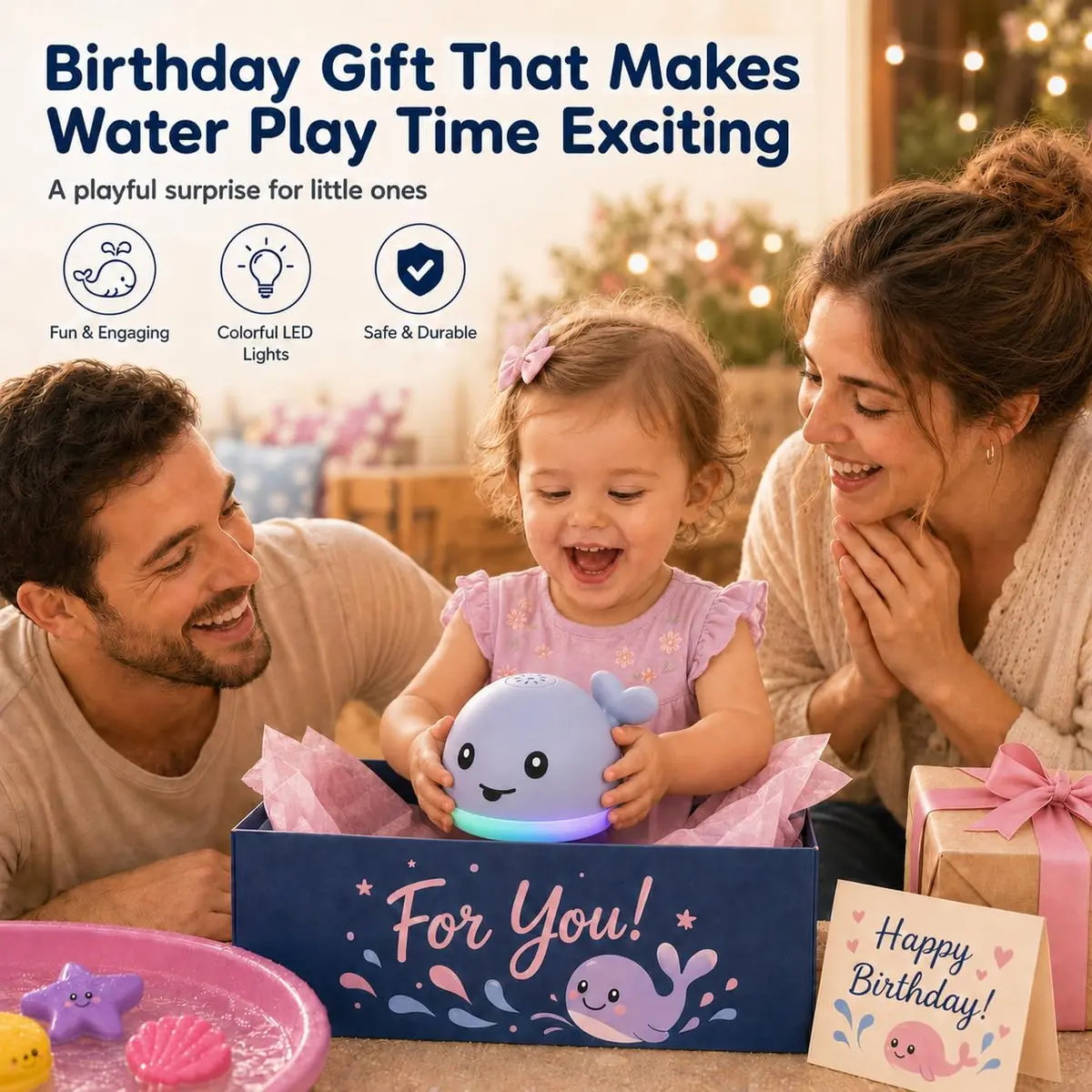 light-up whale bath toy as a birthday gift