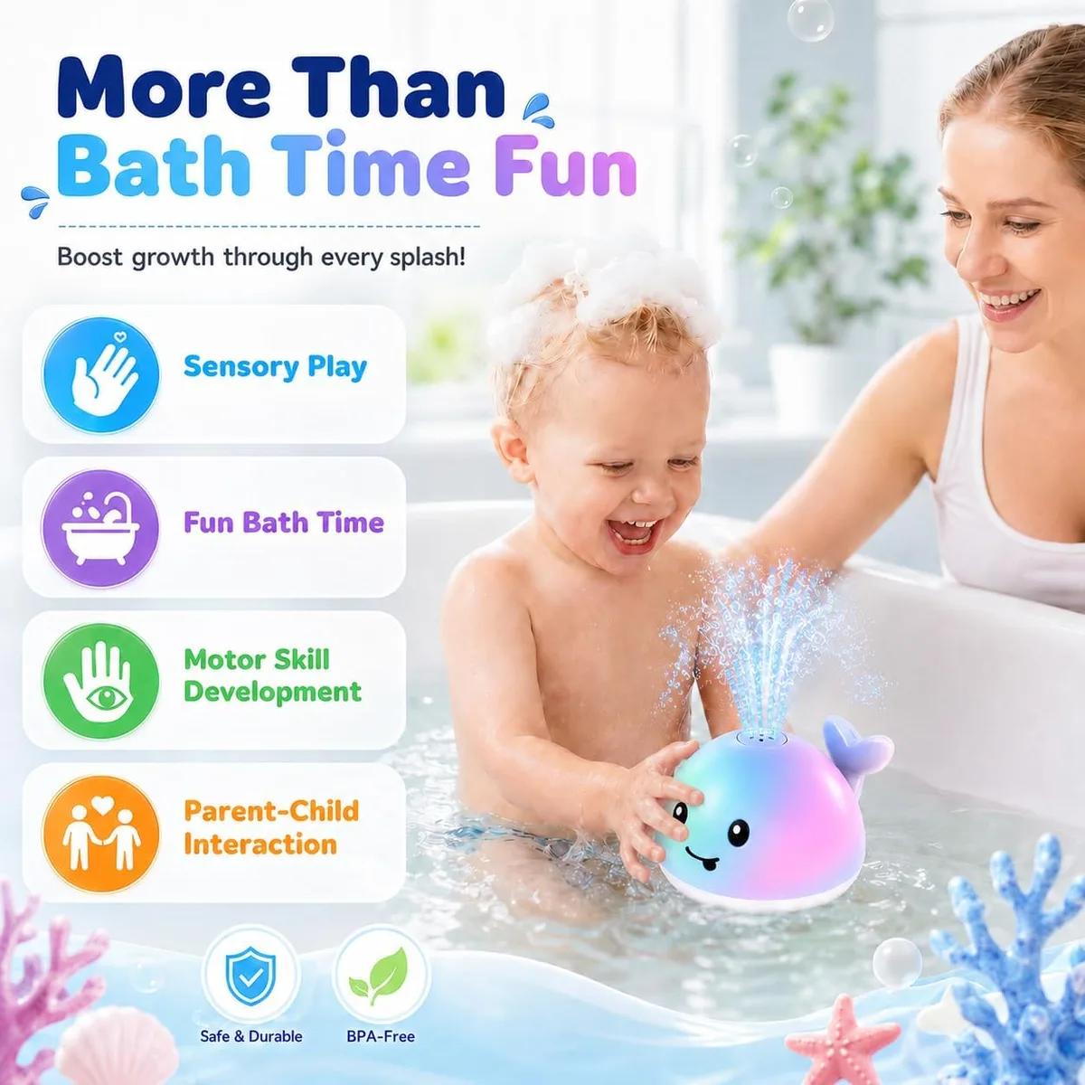 sensory benefits of the light-up whale bath toy