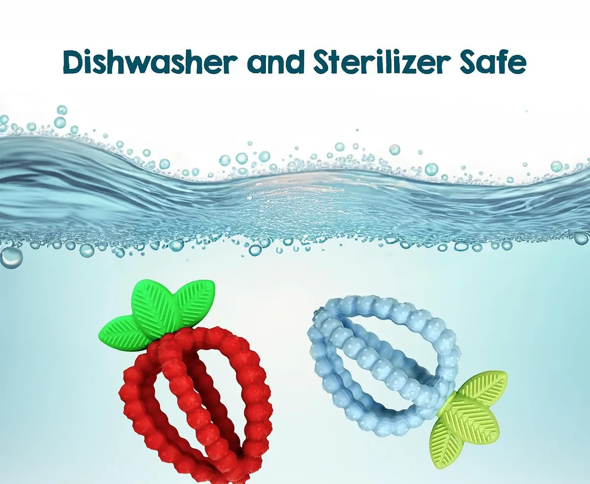 dishwasher safe strawberry silicone teething toy