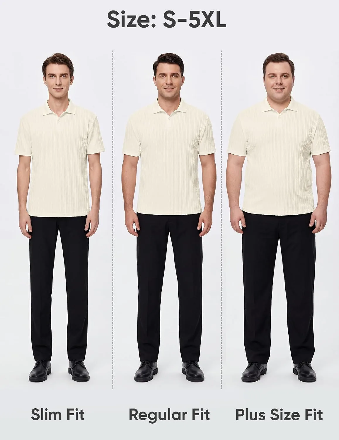 fit guide for the textured knit polo shirt