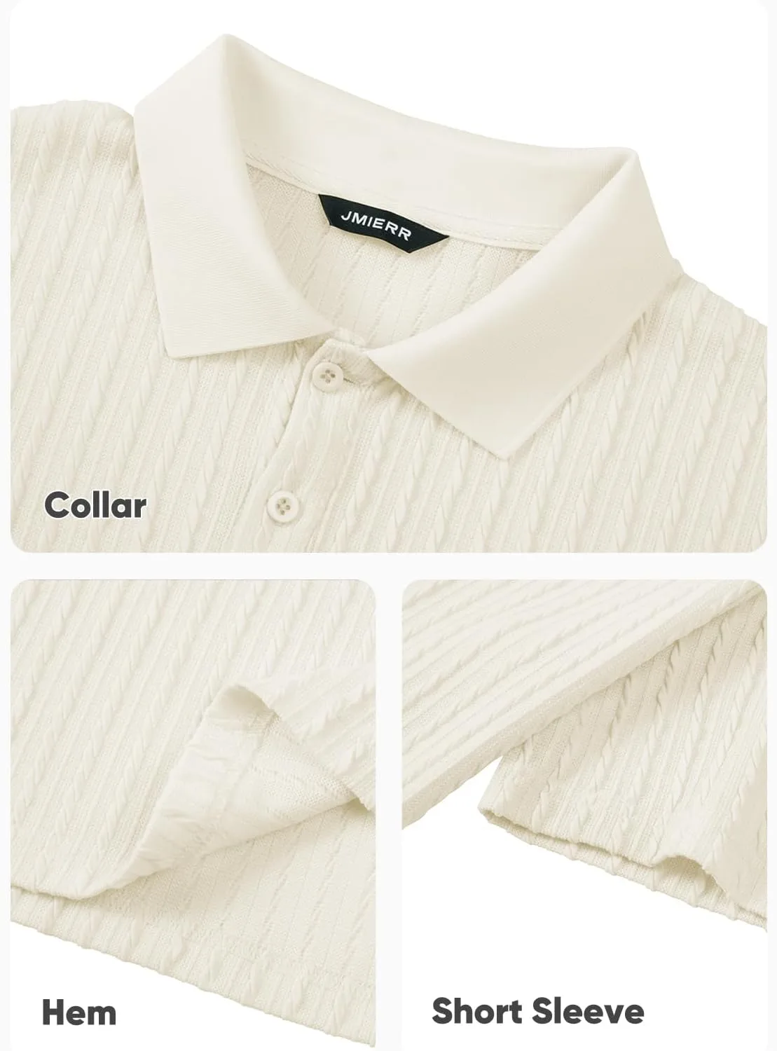 collar and sleeve detail of the knit polo shirt