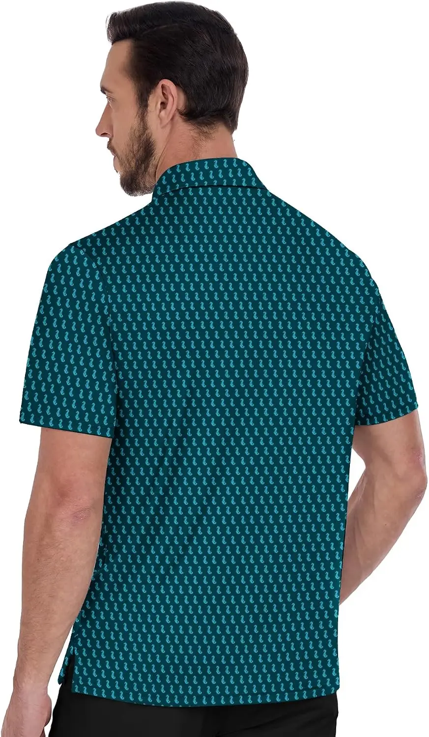 back view of the printed golf polo shirt