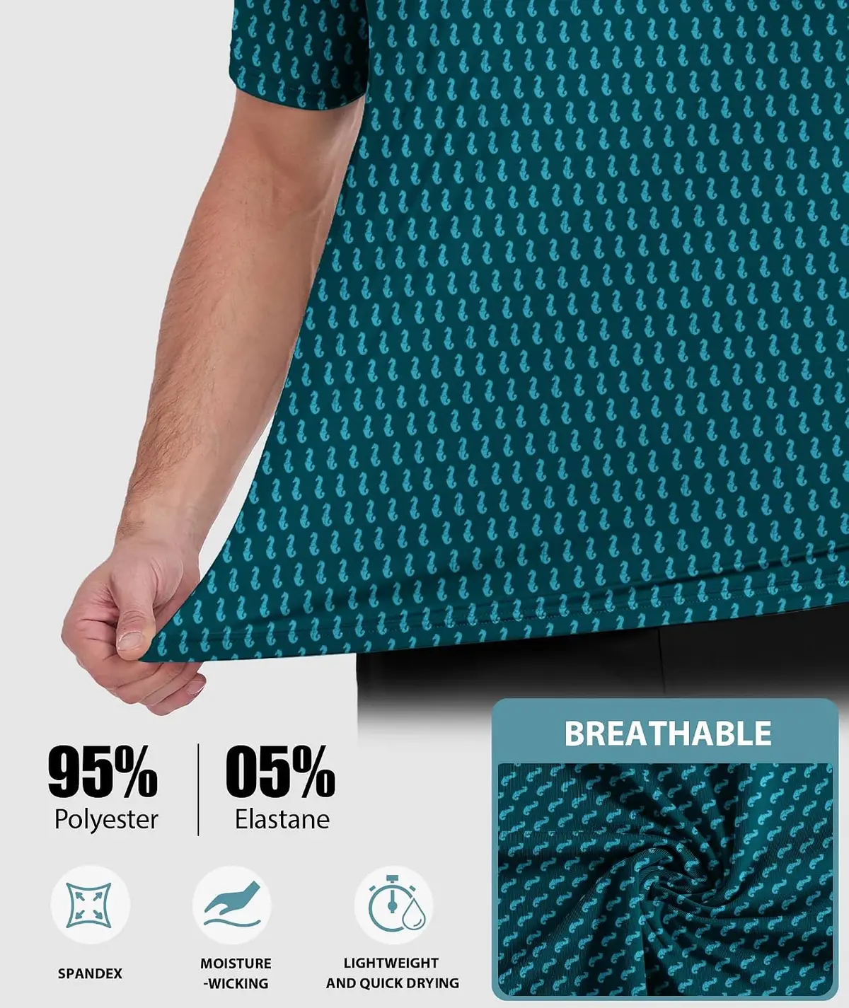 breathable fabric of the golf polo shirt