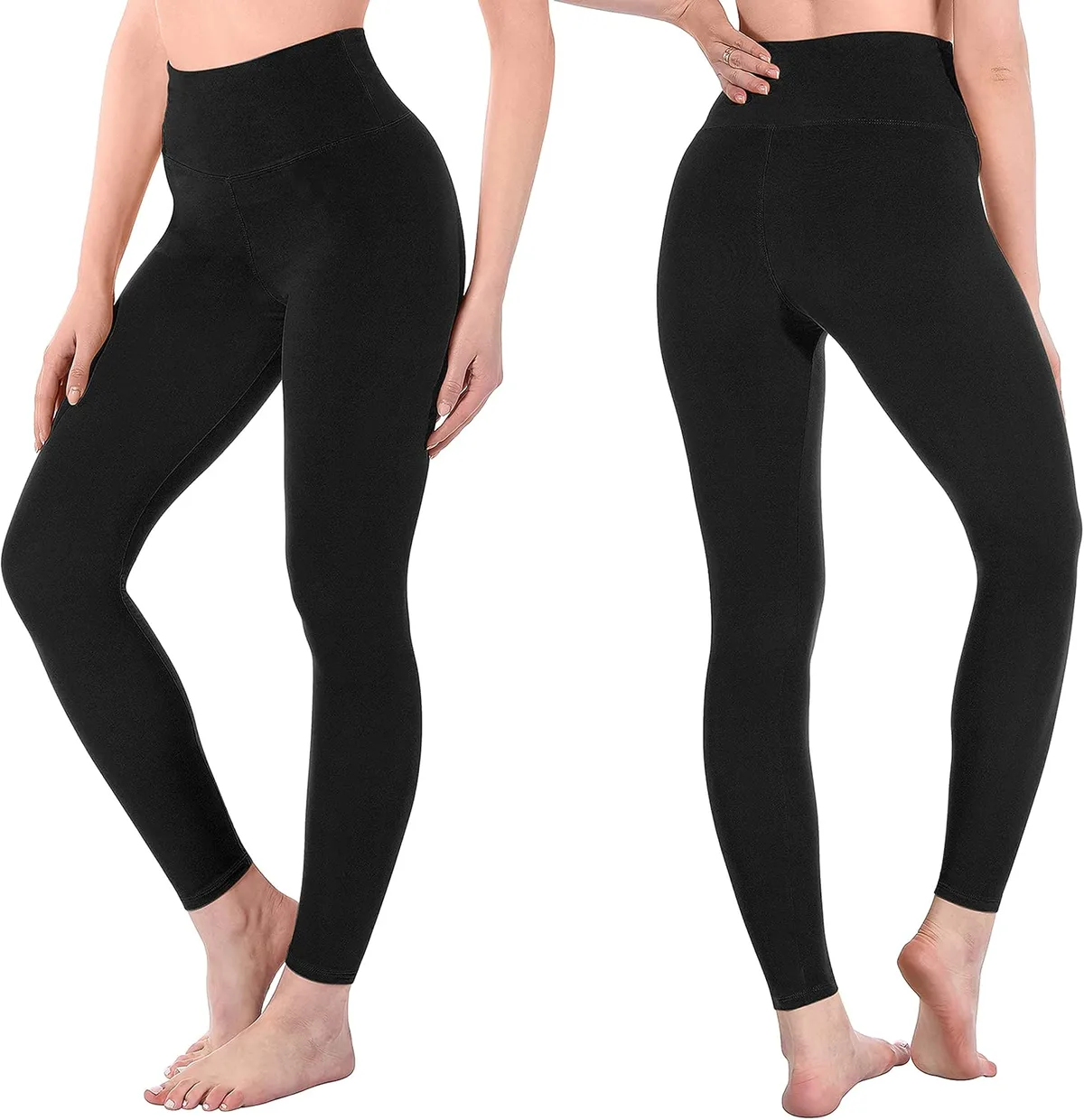 fit of the high waisted leggings from front and back