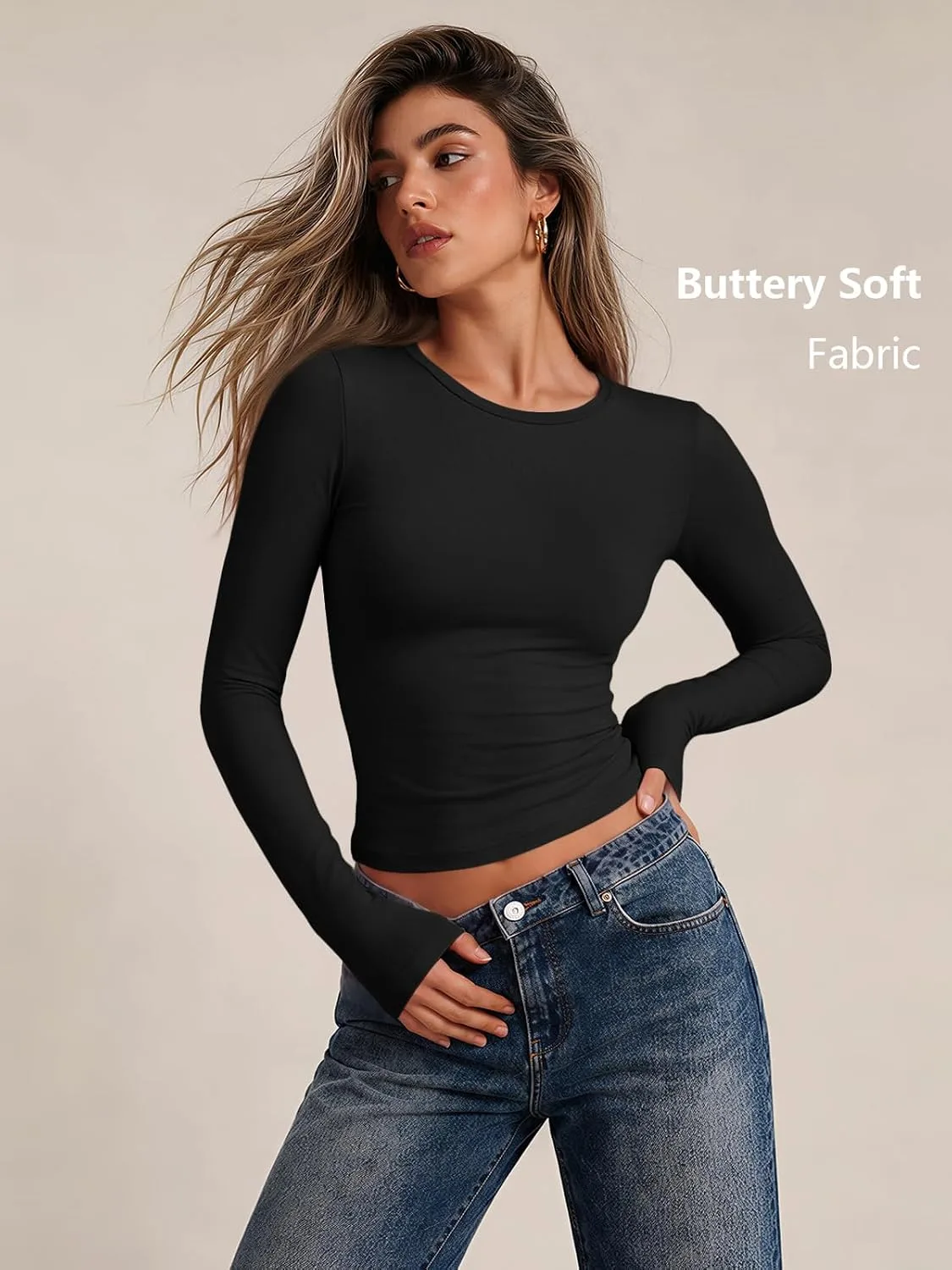 soft fabric of the long sleeve fitted t-shirt