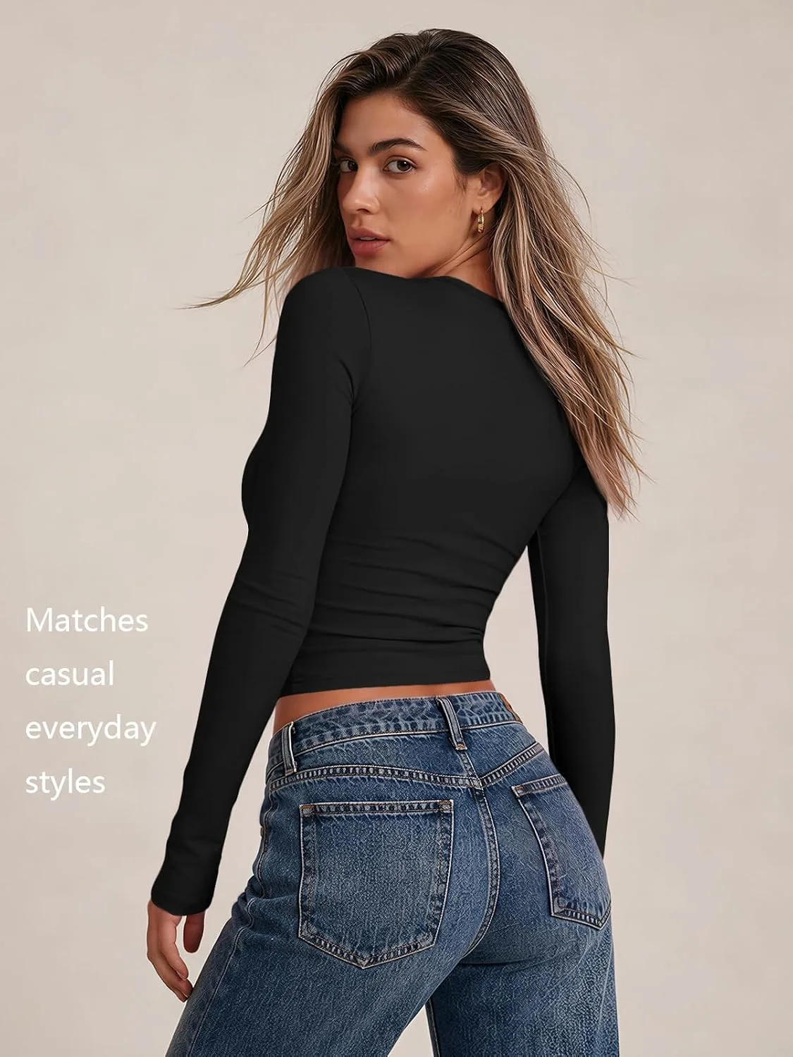 slim fit of the women's long sleeve t-shirt