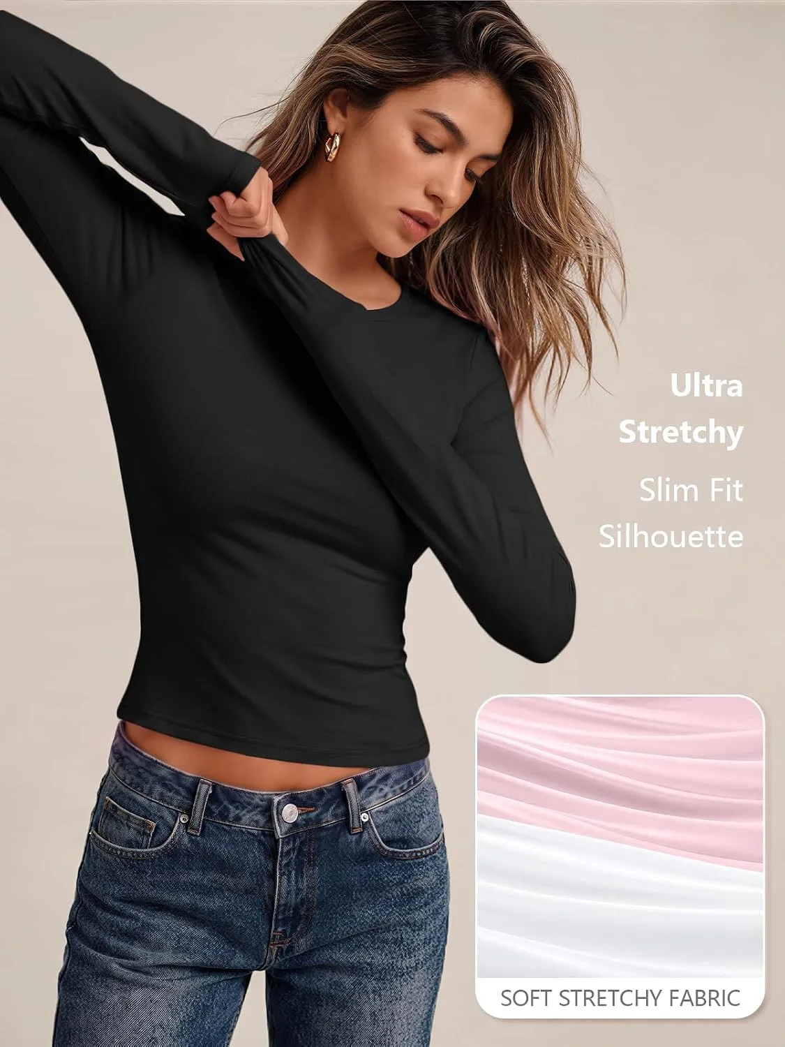 stretch of the long sleeve fitted t-shirt