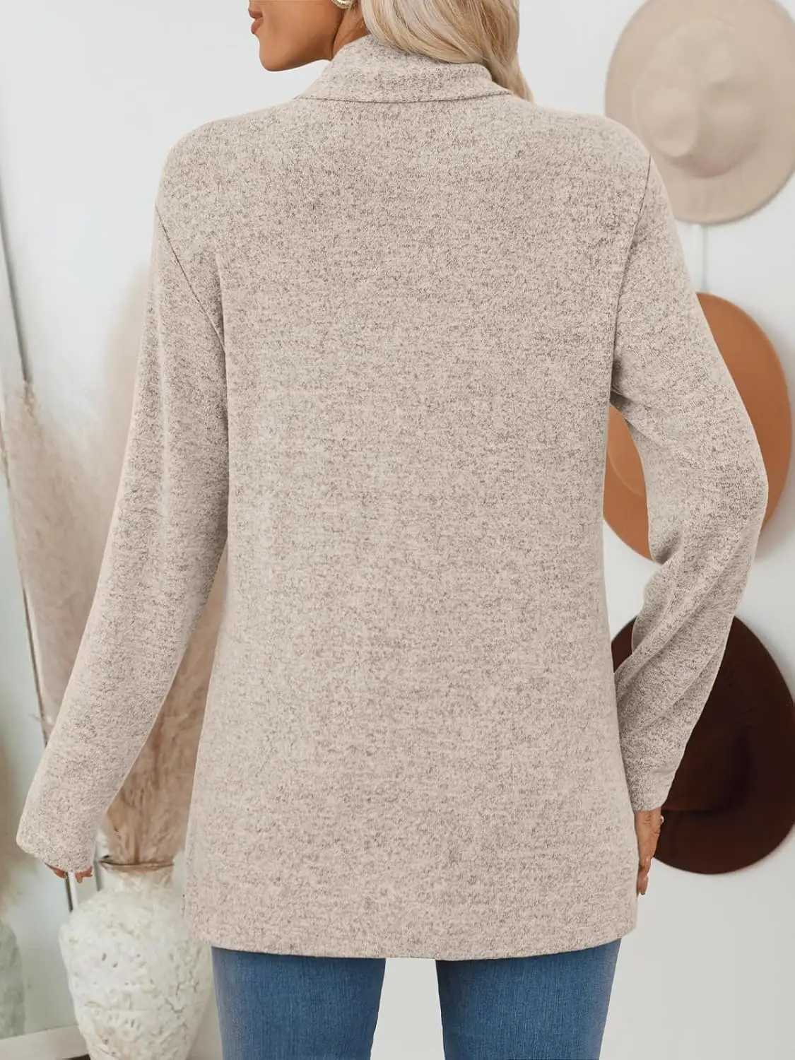 back view of the women's open front cardigan