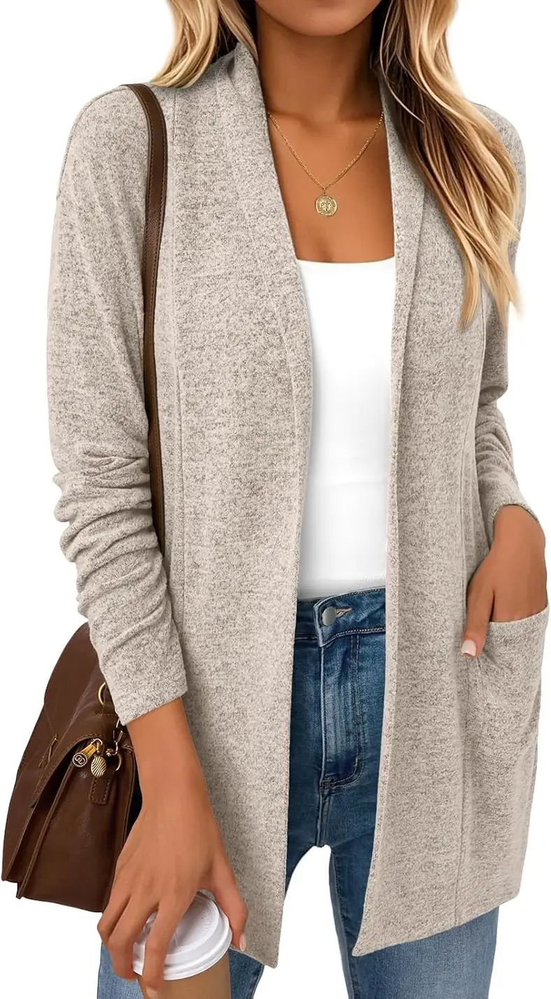full length of the women's open front cardigan