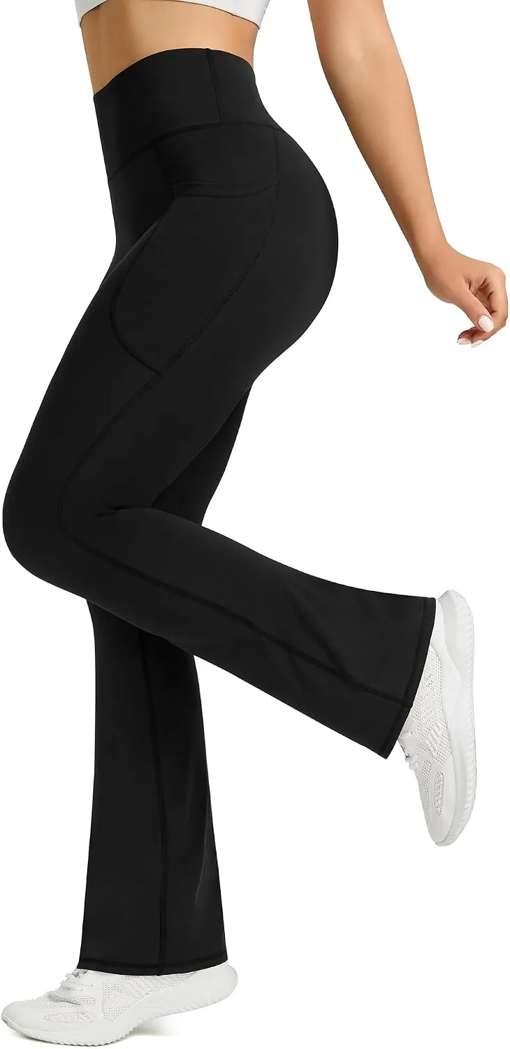 flared leg of the high waisted yoga pants
