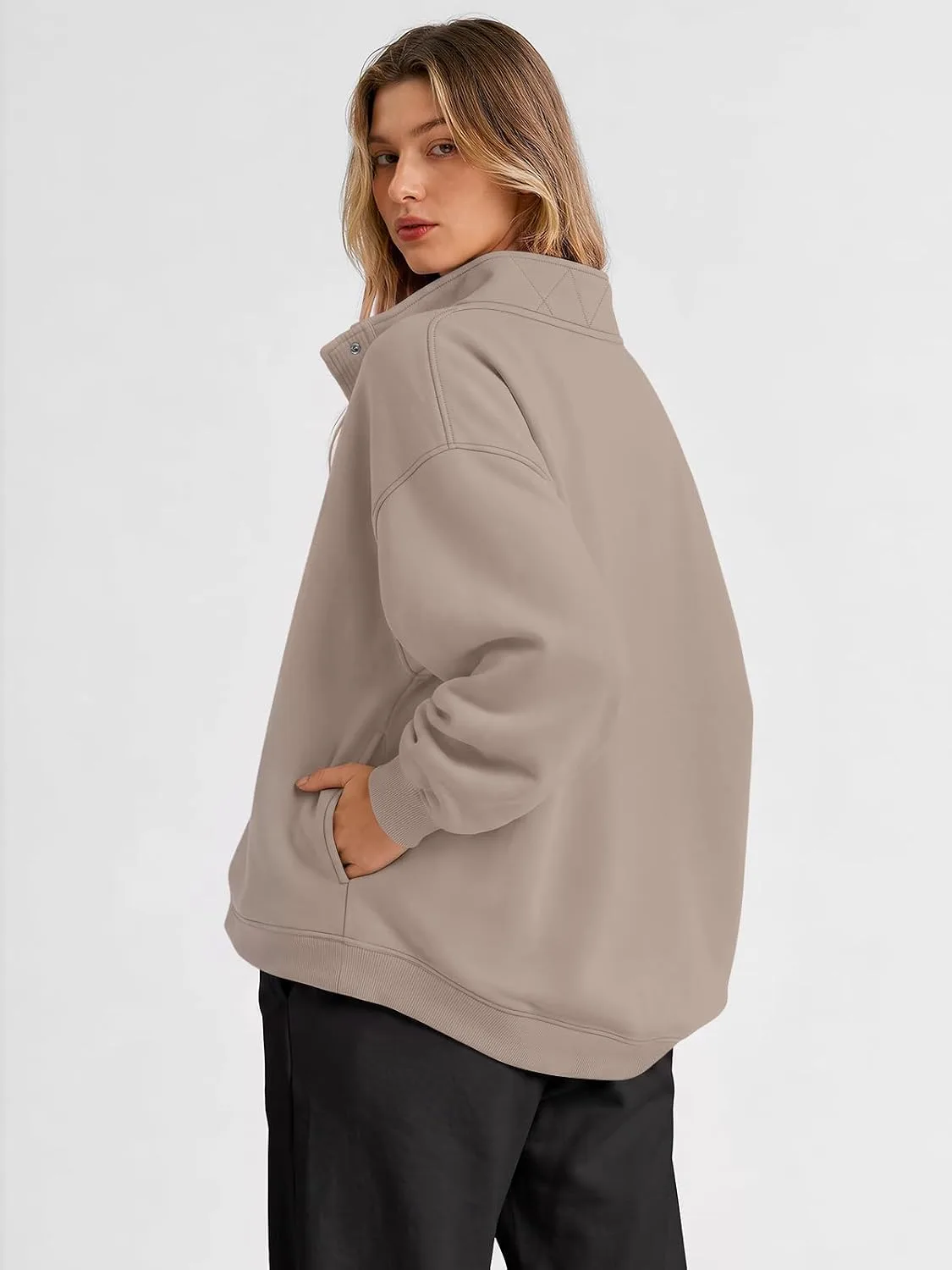 back of the women's oversized henley sweatshirt