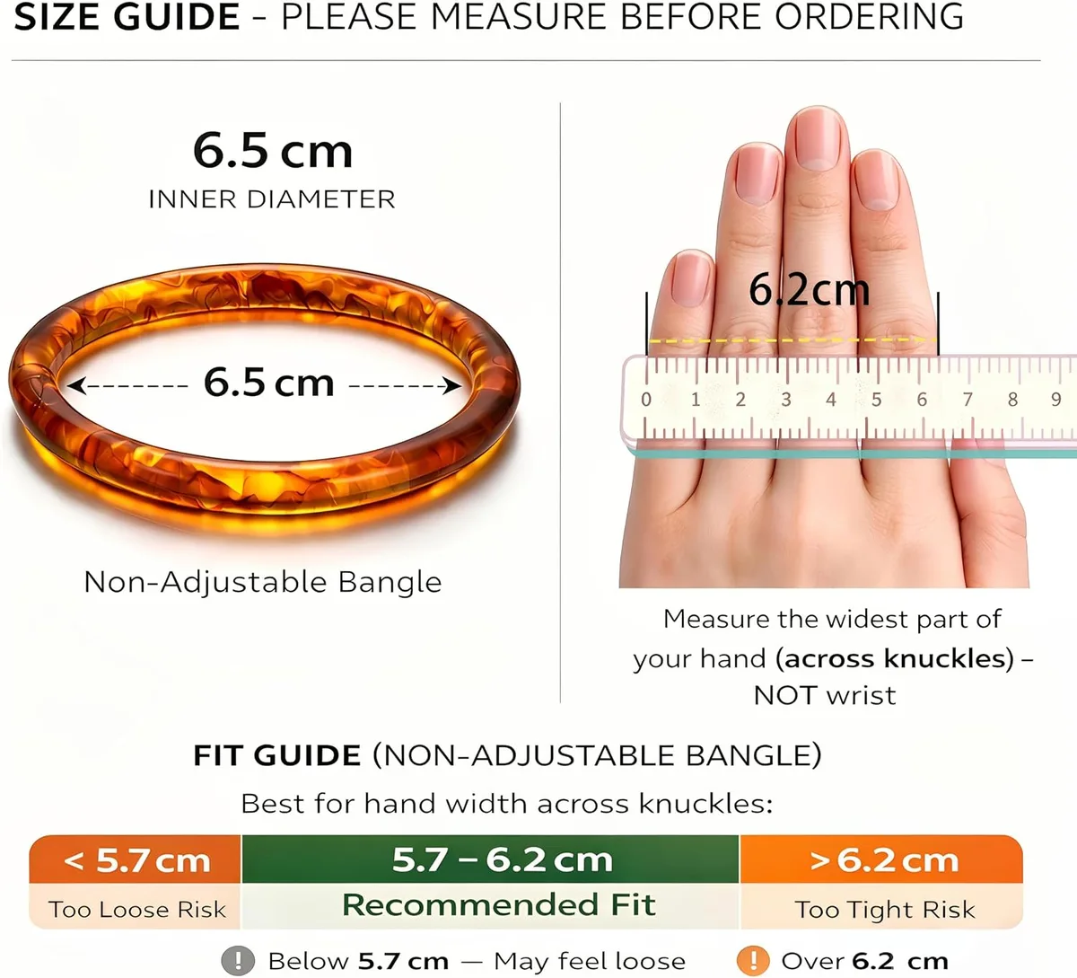 size guide for the chunky resin bangle set