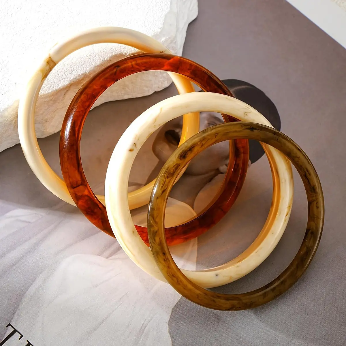chunky resin bangle set close-up