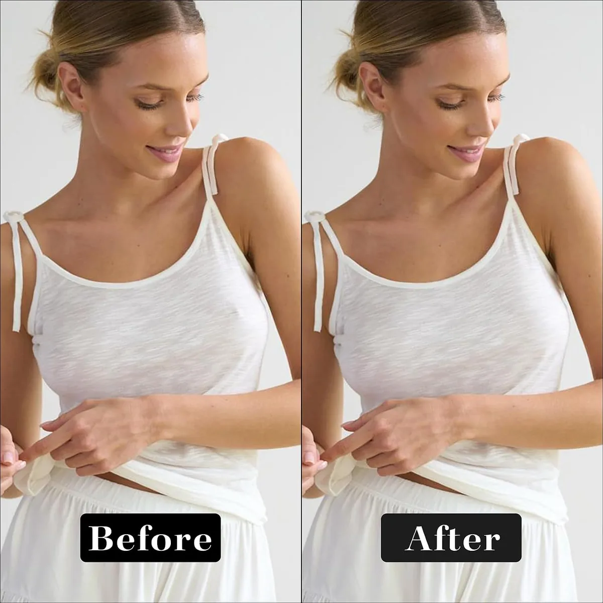 before and after with reusable silicone nipple covers