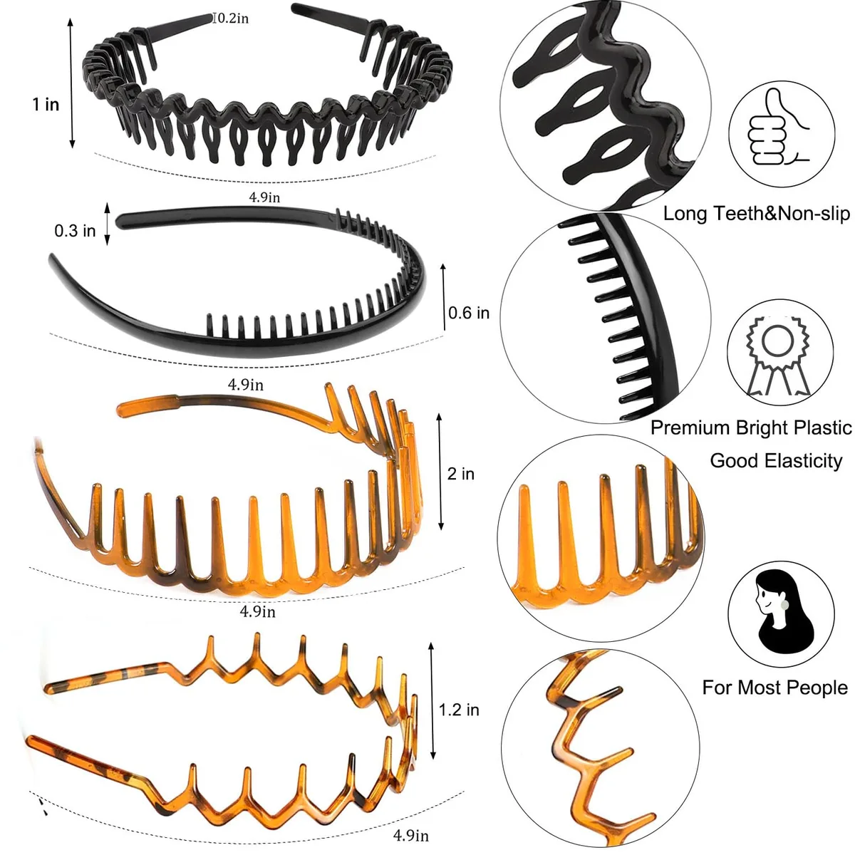 four styles of skinny teeth comb headbands