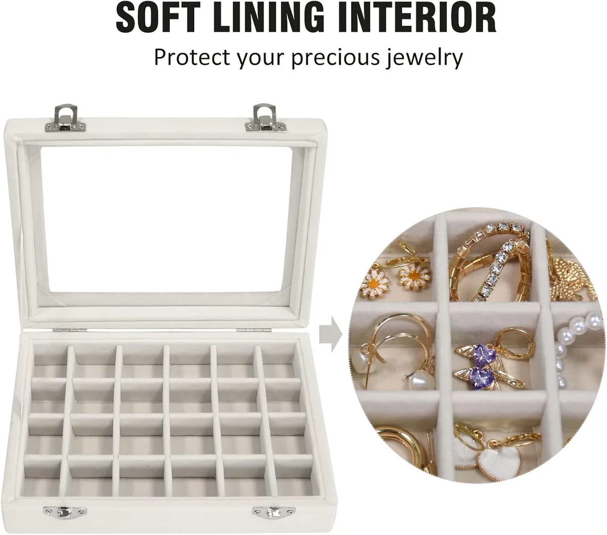 soft velvet lining of the jewelry box