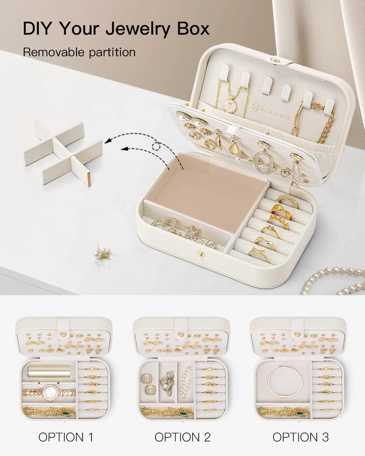 removable dividers in the travel jewelry case