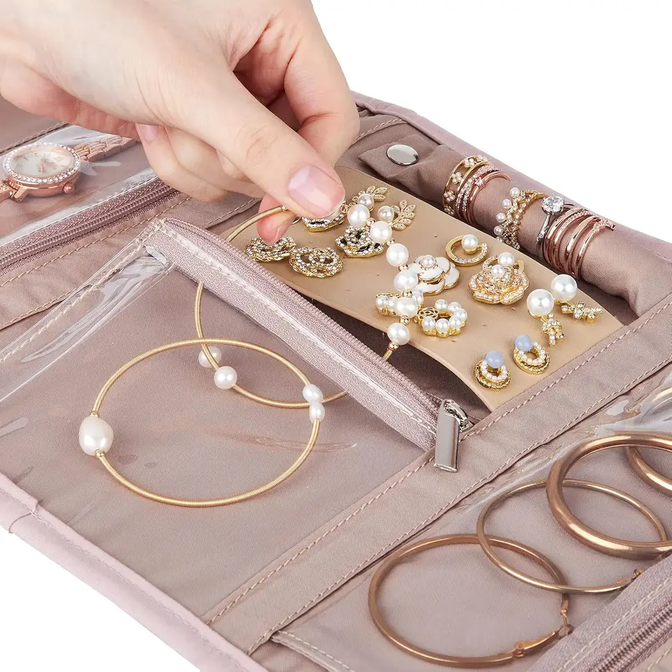 zipped see-through pocket of the jewelry roll