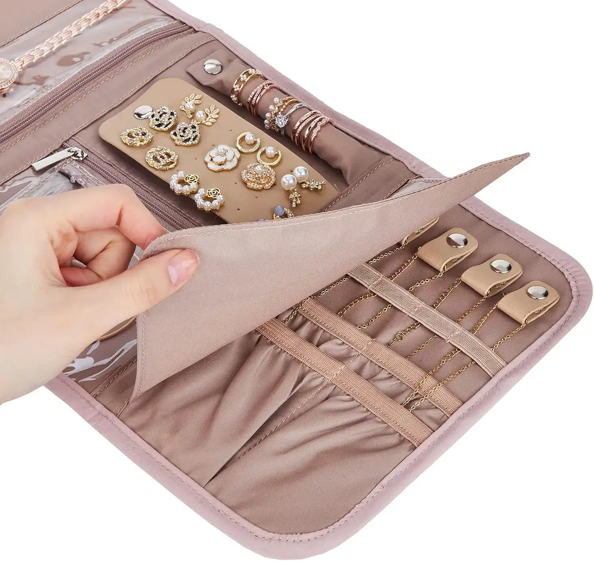 ring bar and pockets of the jewelry roll organizer
