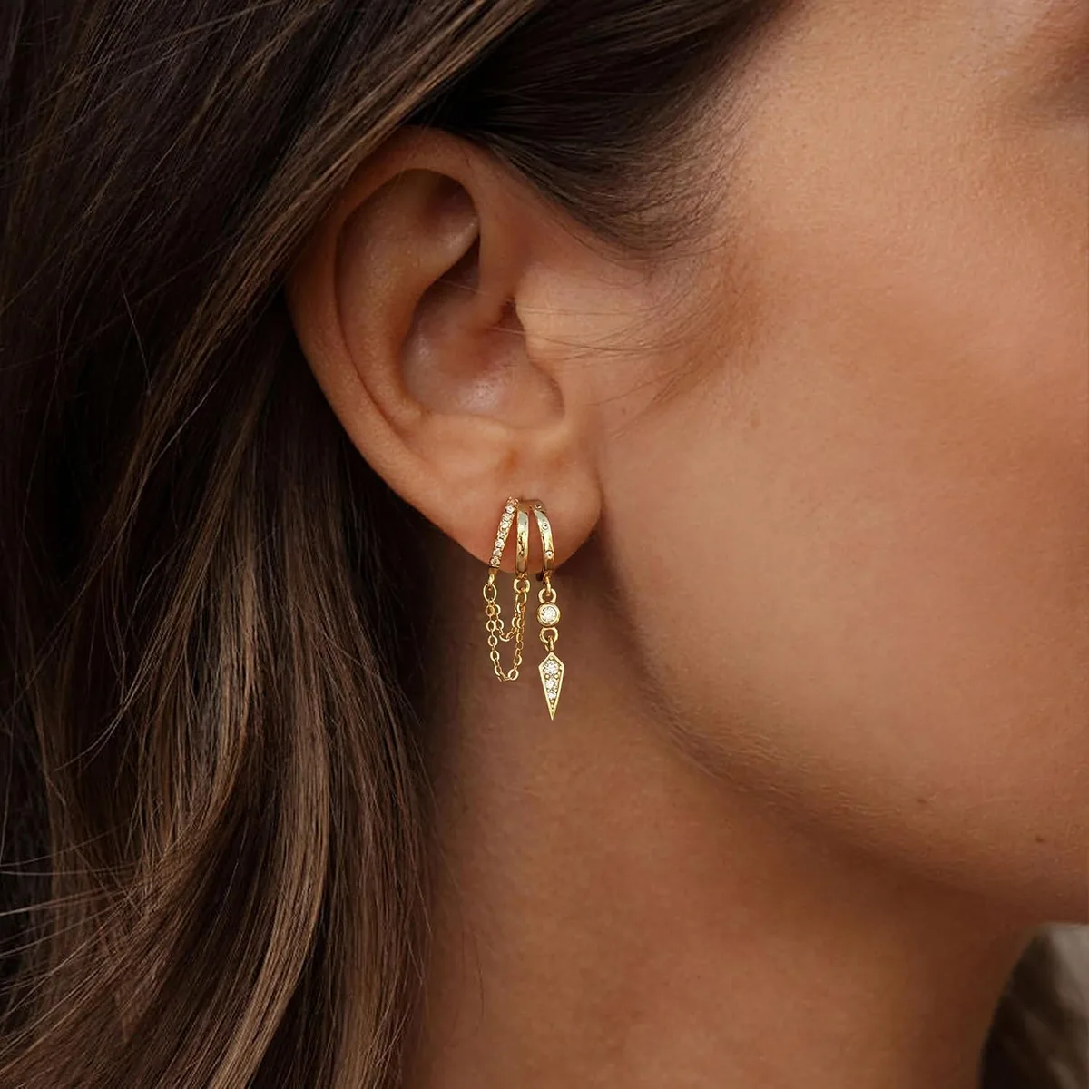 gold dangle huggie earrings everyday look