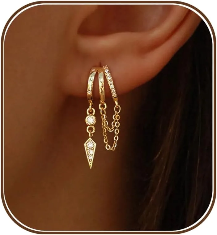 gold dangle huggie earrings detail