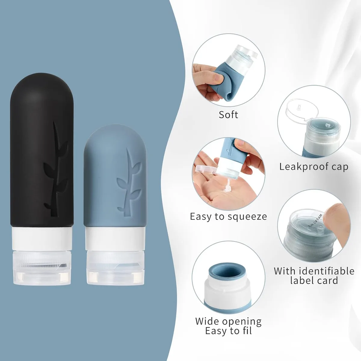 leak-proof lid of the TSA approved travel bottles