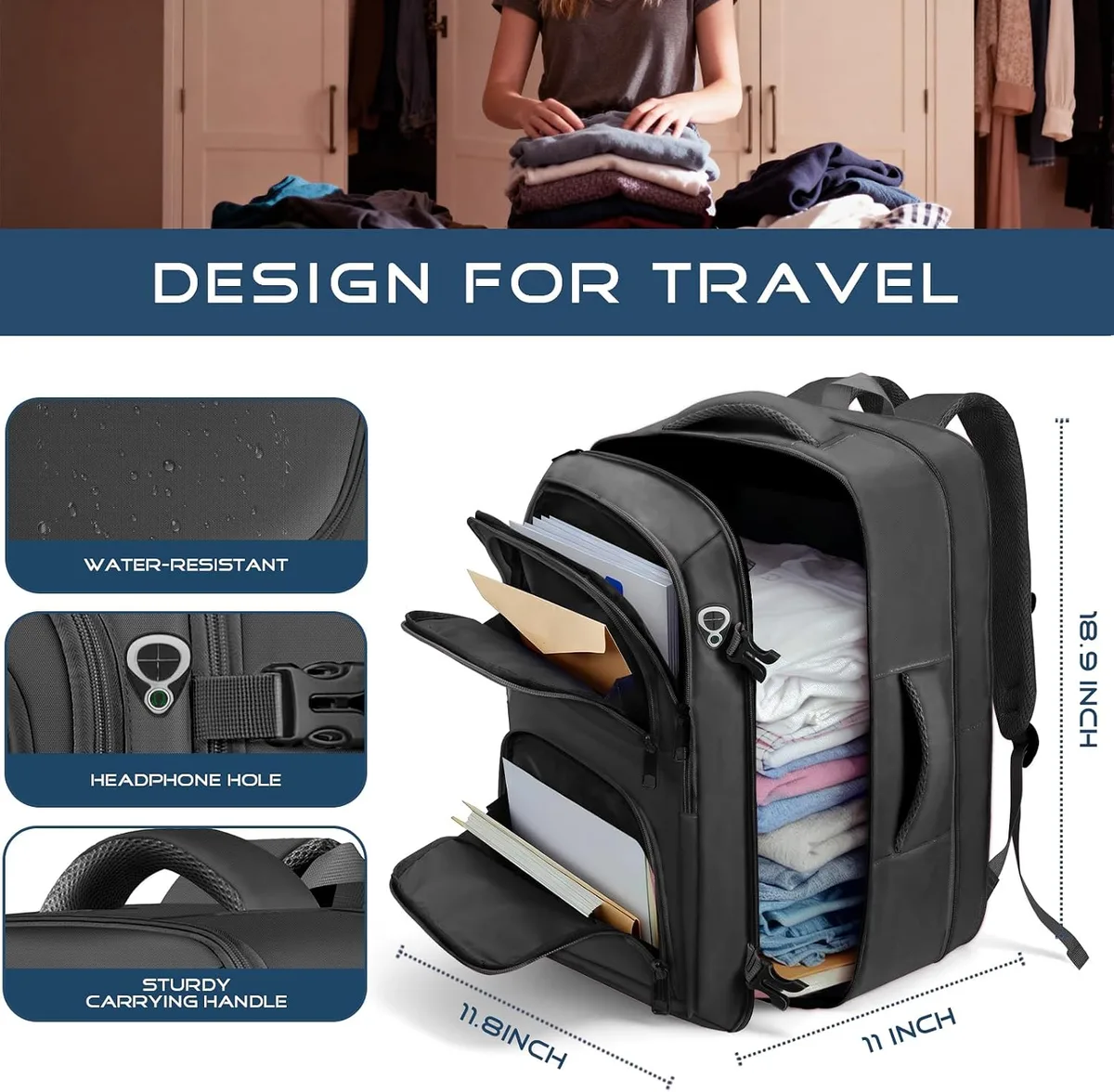 compartments of the expandable travel backpack